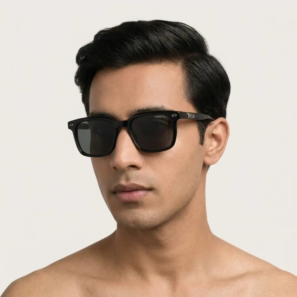 Model in black Gravita sunglasses